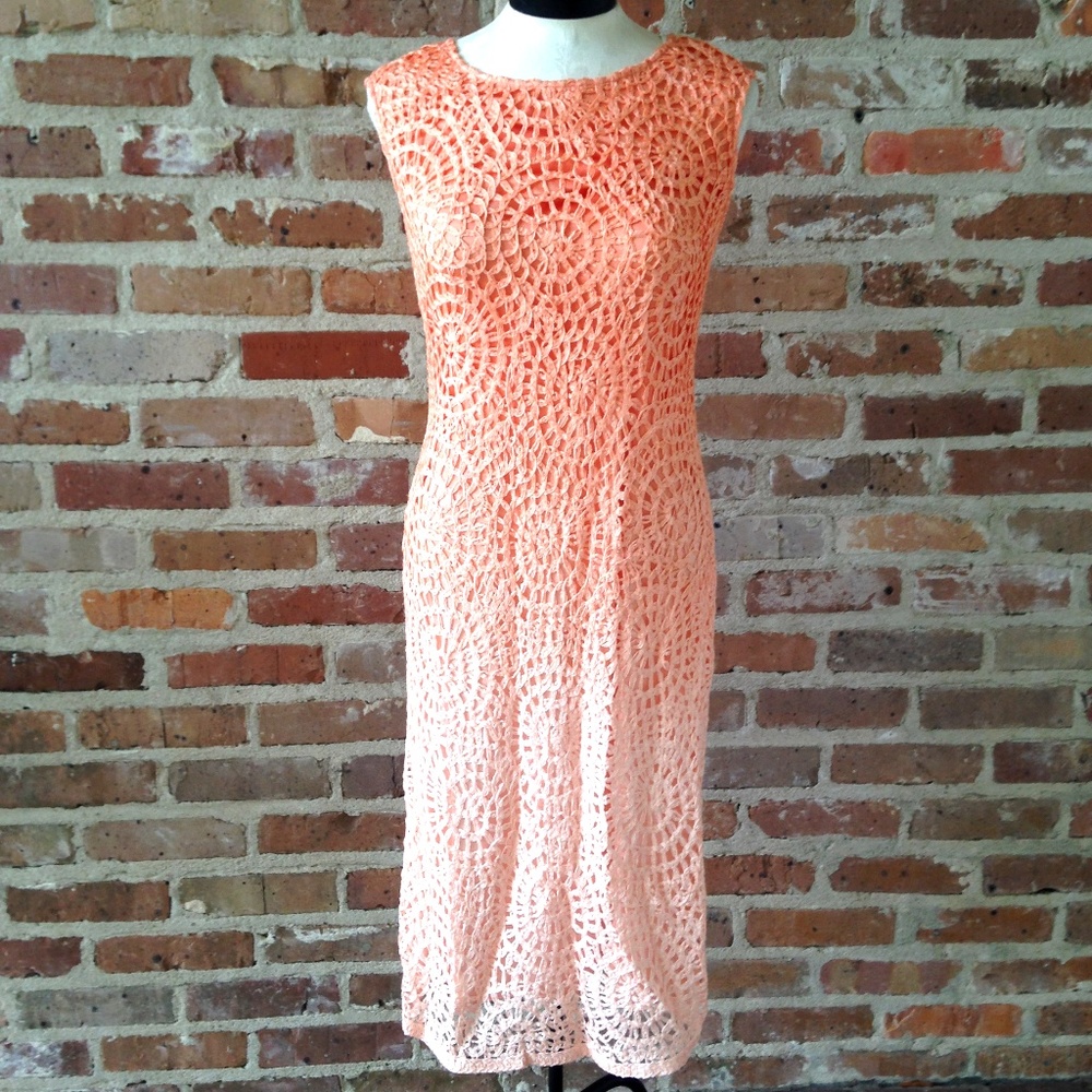 Lafayette 148 Orange Sleeveless Midi Dress Small